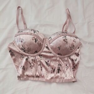 Haute Monde Pink Floral Velvet Bustier Crop Top